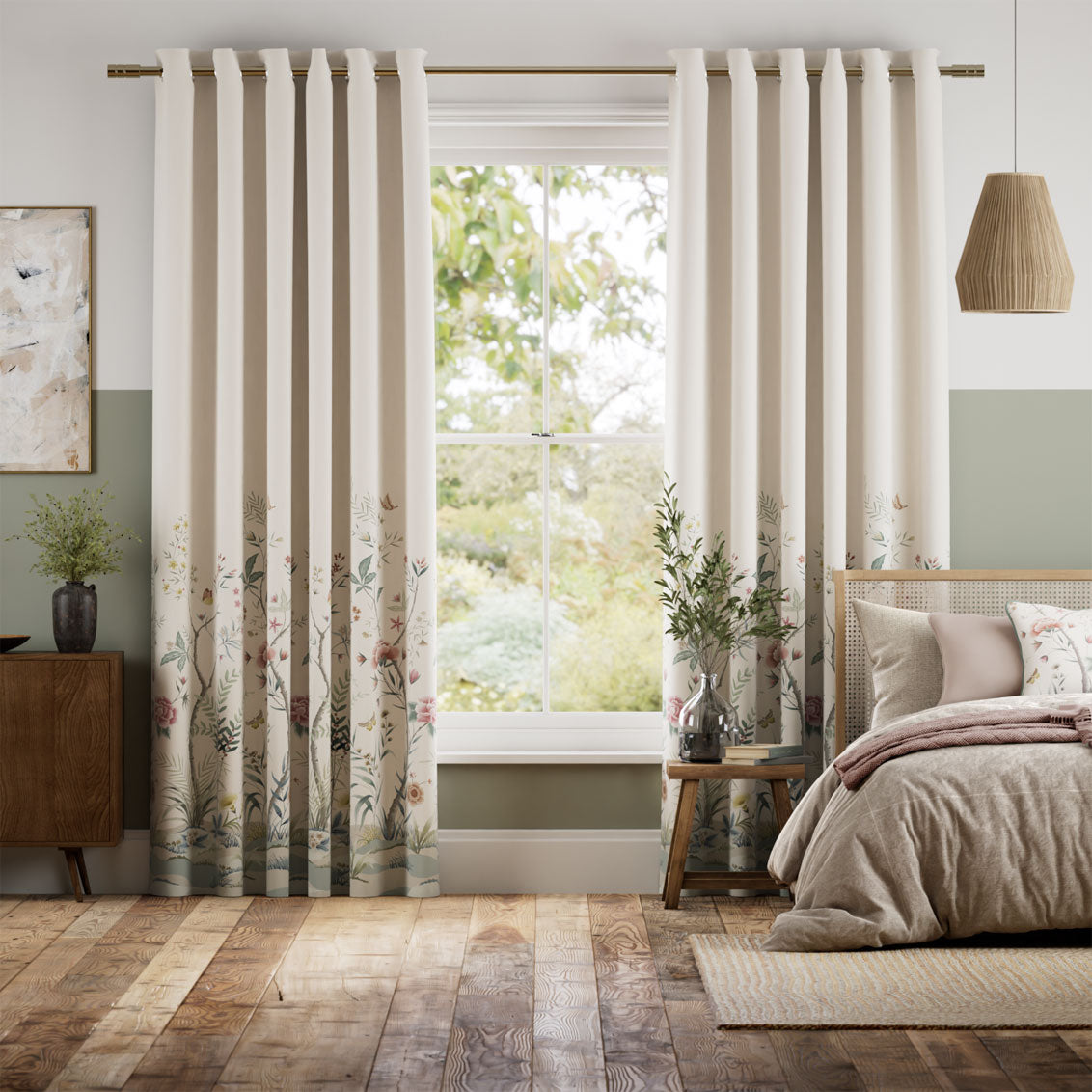 Colorized Chinoiserie Naturals Curtains 6045
