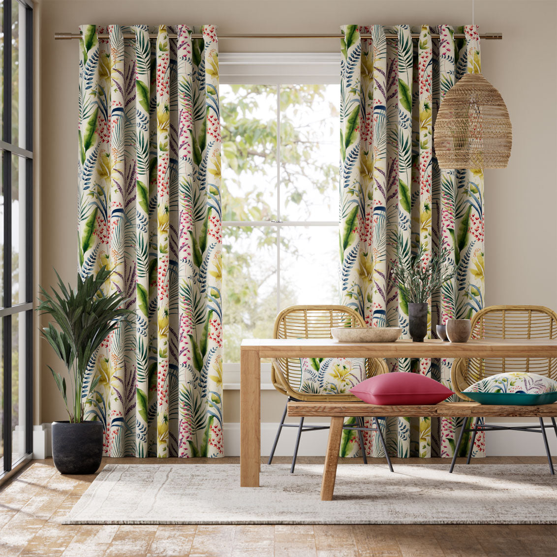 Colorized Inky Botanical Tropical Curtains 6054