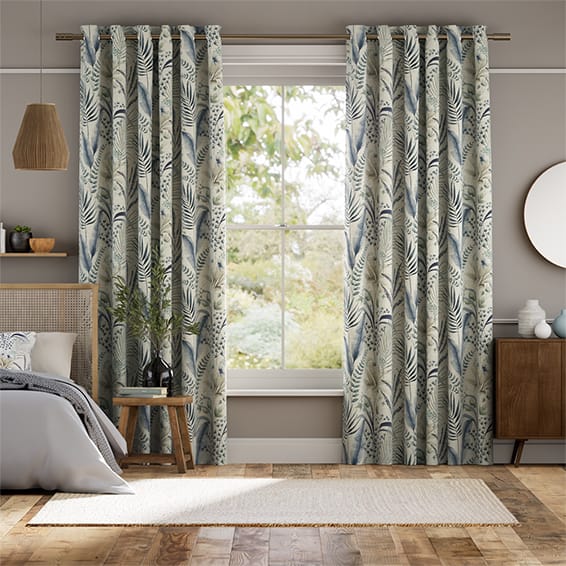 Colorized Inky Botanical Blue Stone Curtains 6055