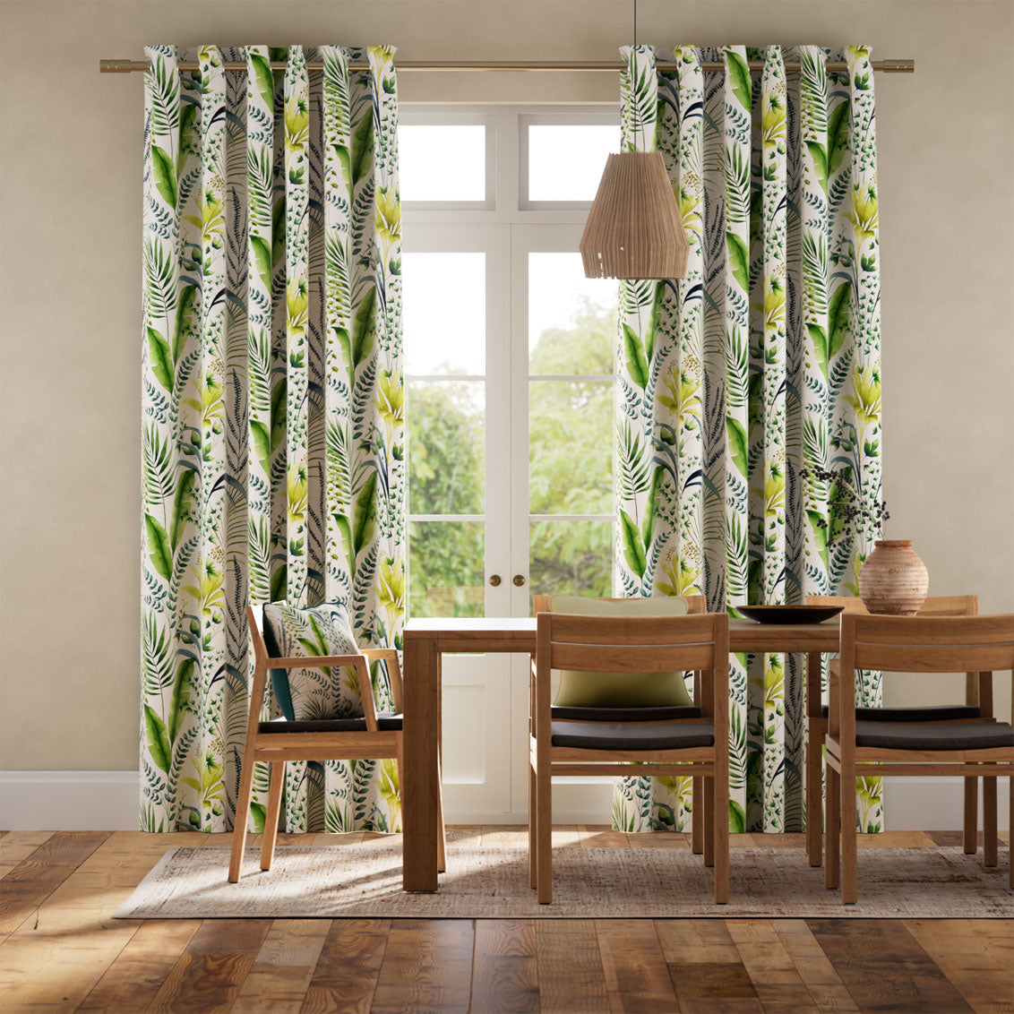 Colorized Inky Botanical Leaf Green Curtains 6052