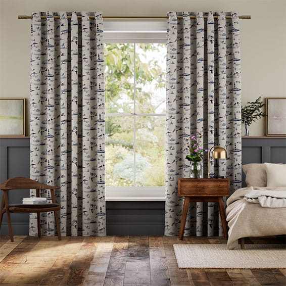 Colorized Shoreline Toile Blue Curtains 6066