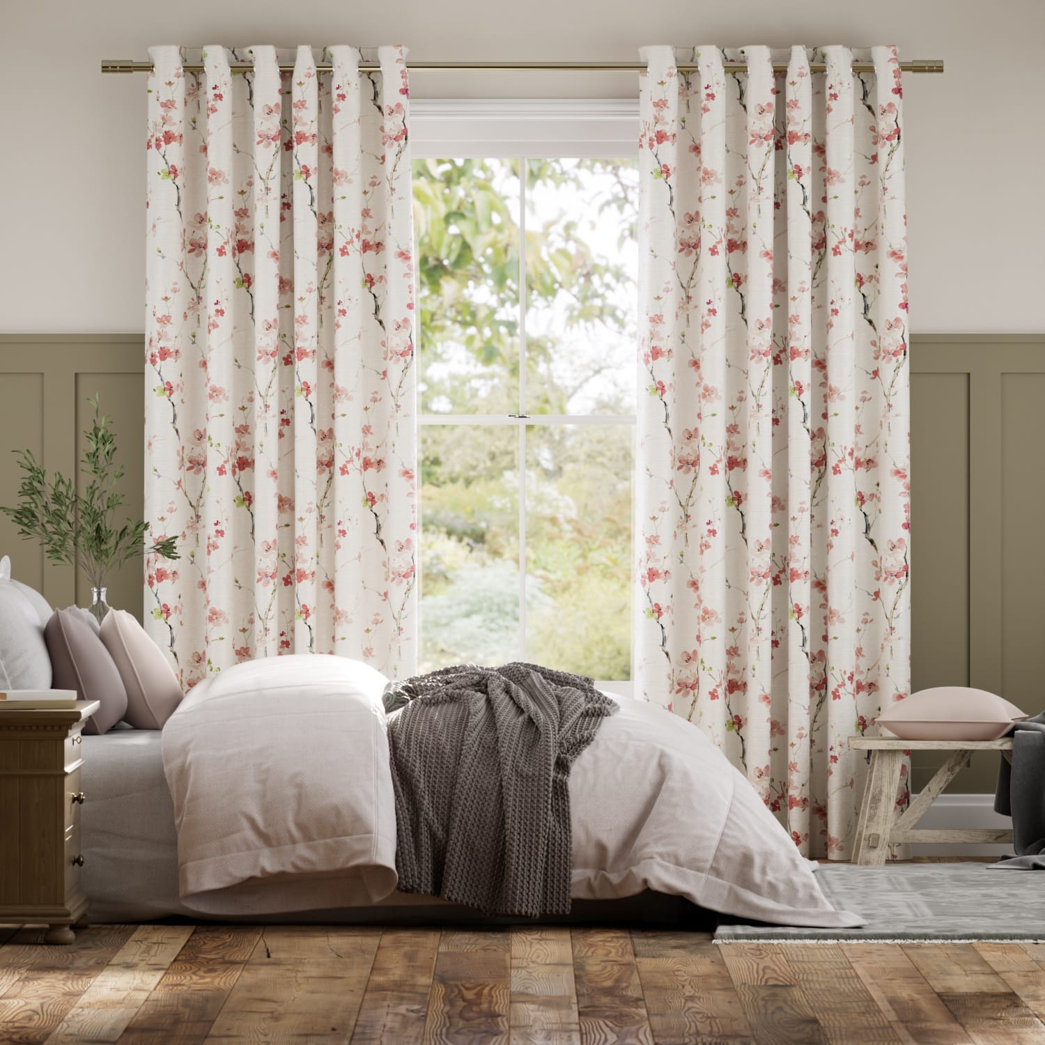 Colorized Fuji Blossom Faux Silk Sunset Pink Curtains 6103