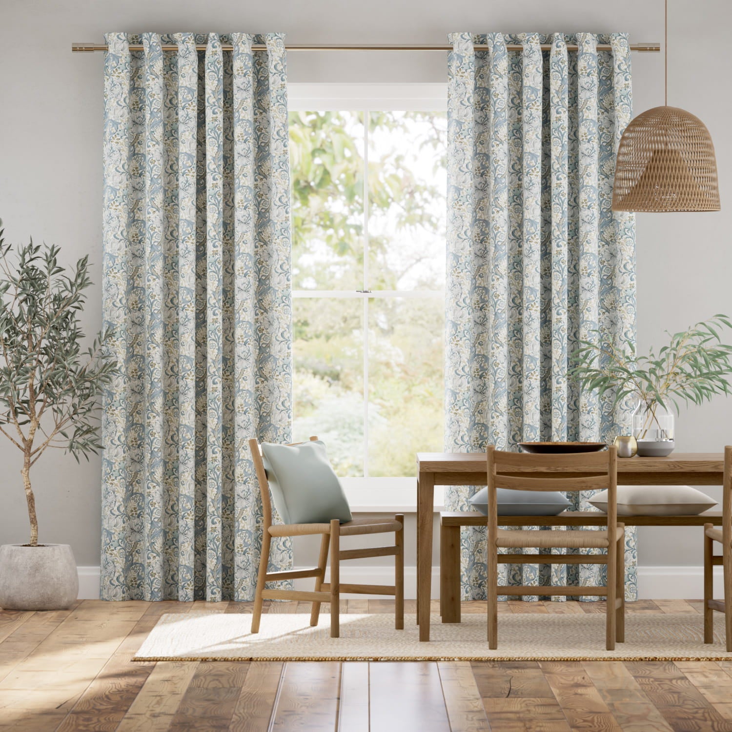 Colorized William Morris Golden Lily Powder Blue Curtains 6267