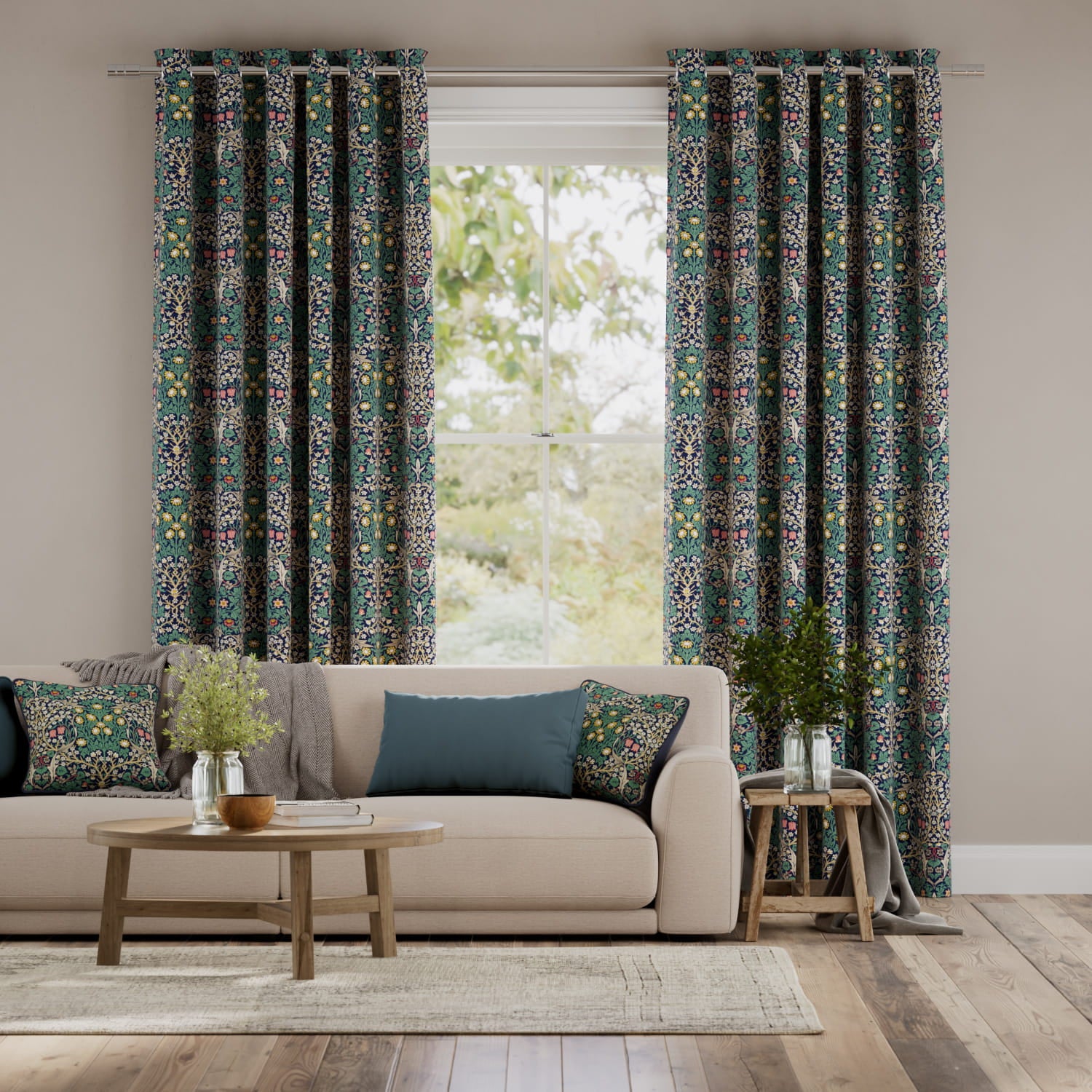 Colorized William Morris Blackthorn Indigo Curtains