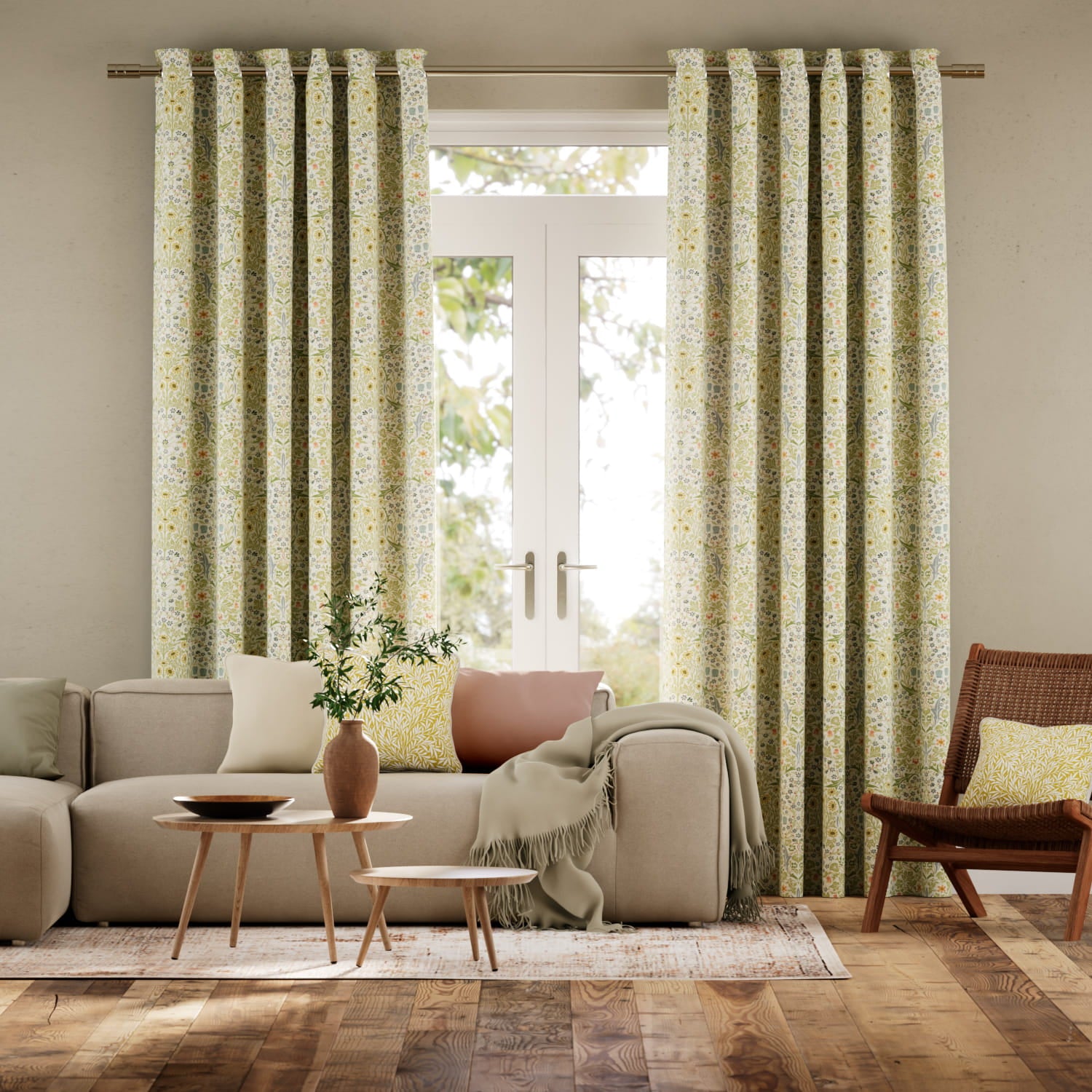 Colorized William Morris Blackthorn Spring Meadow Curtains 6280