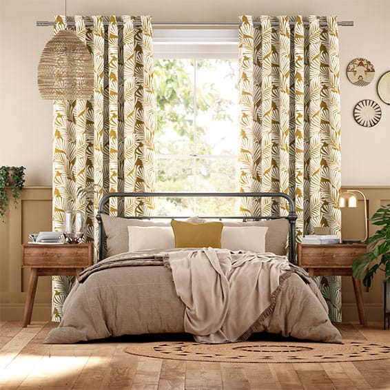 Colorized Silhouette Leaves Ochre Curtains 6285