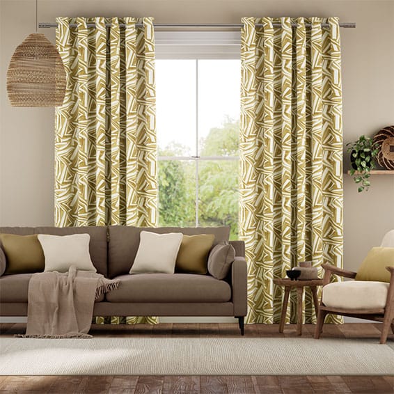 Colorized Brushstroke Geometric Ochre  Curtains 6290