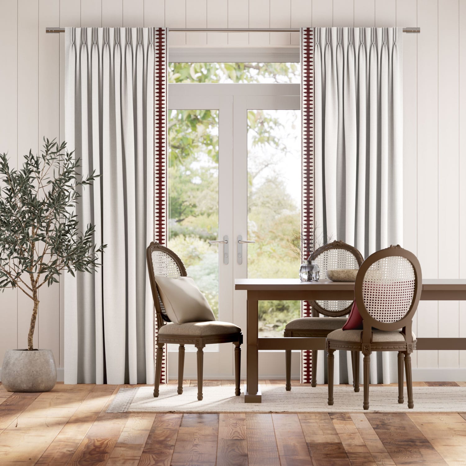 Colorized Bijou Linen Alabaster & Ascott Rouge Curtains