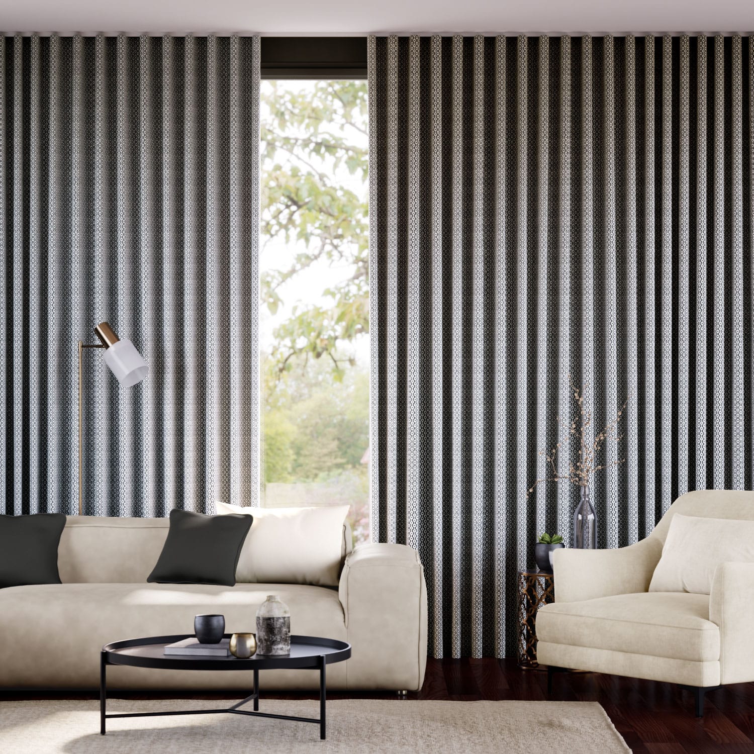 Colorized Maze Jacquard Charcoal Curtains 6344