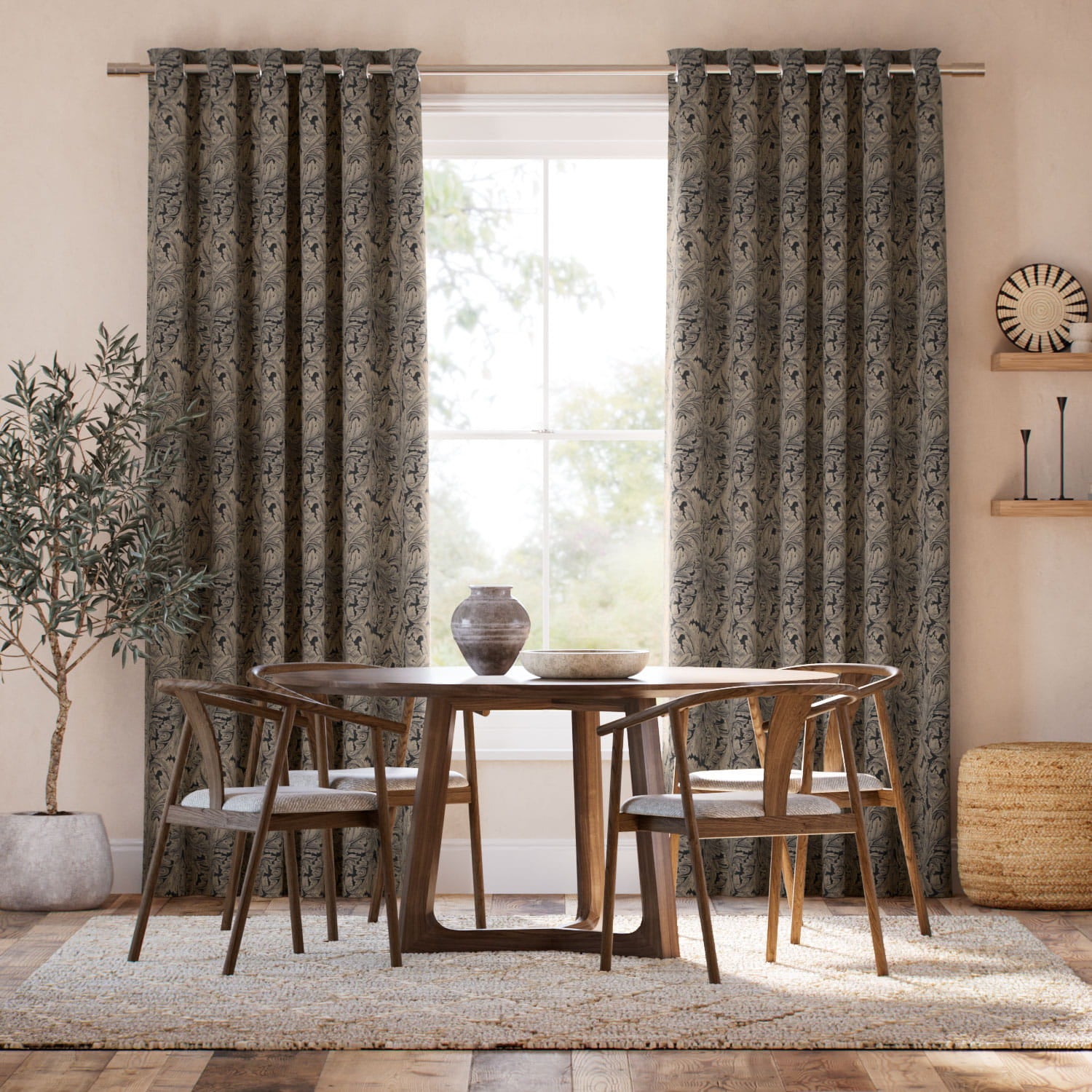 Colorized William Morris Acanthus Jacquard Antique Bronze  Curtains