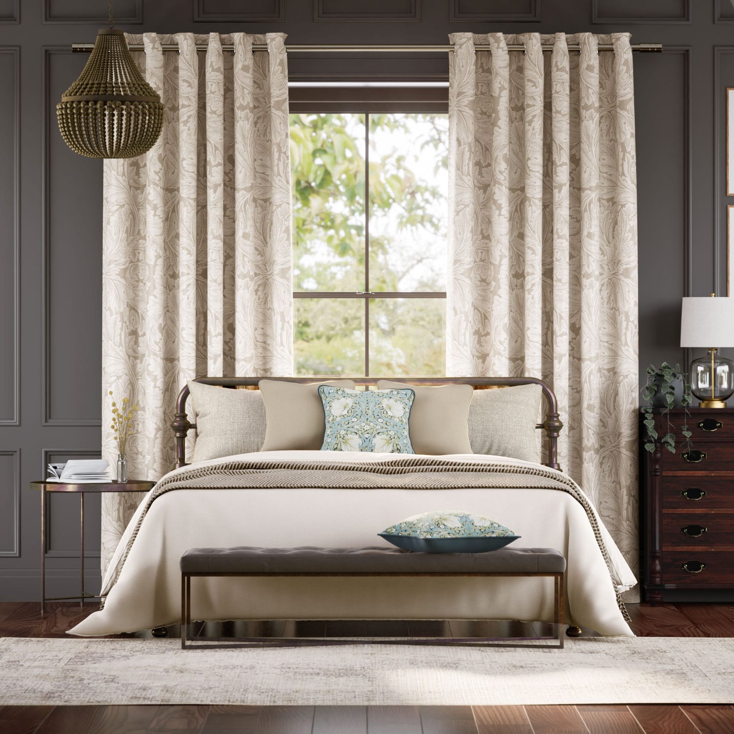 Colorized William Morris Acanthus Jacquard Soft Gold Curtains