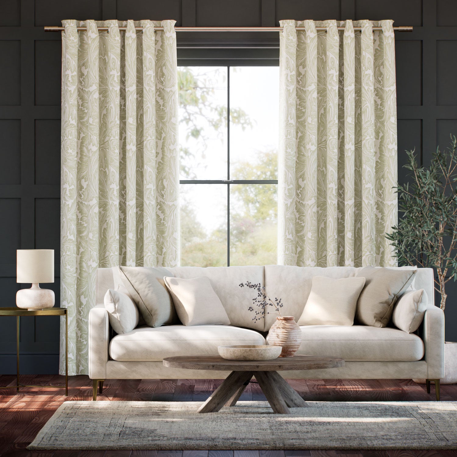 Colorized William Morris Acanthus Jacquard Olive  Curtains
