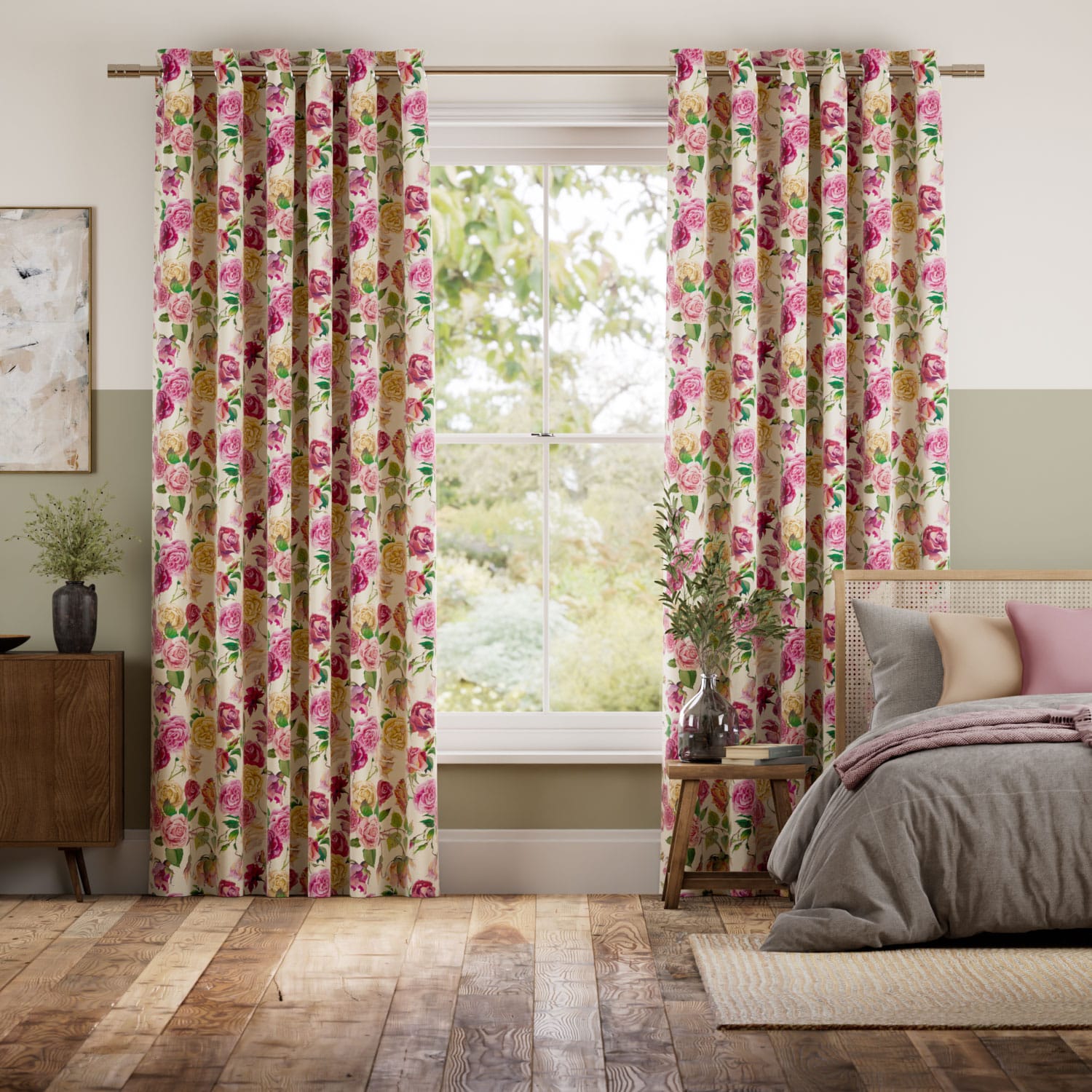 Colorized Roses All My Life Pink Curtains