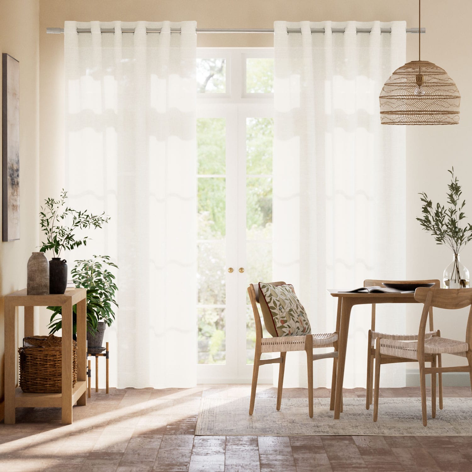 Colorized Lumiere Unlined Etoile Natural White Curtains 6456