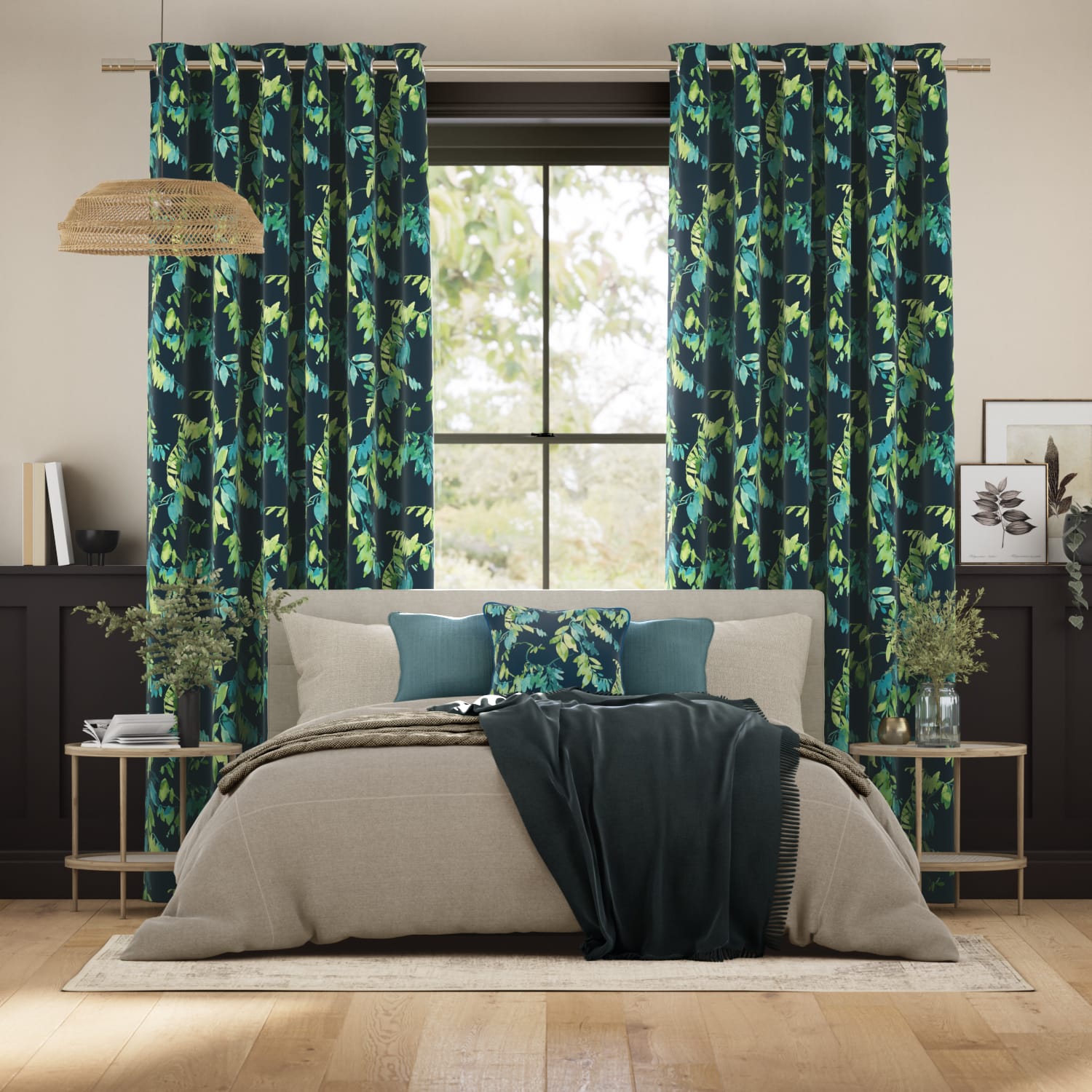 Colorized Watercolour Canopy Teal Curtains