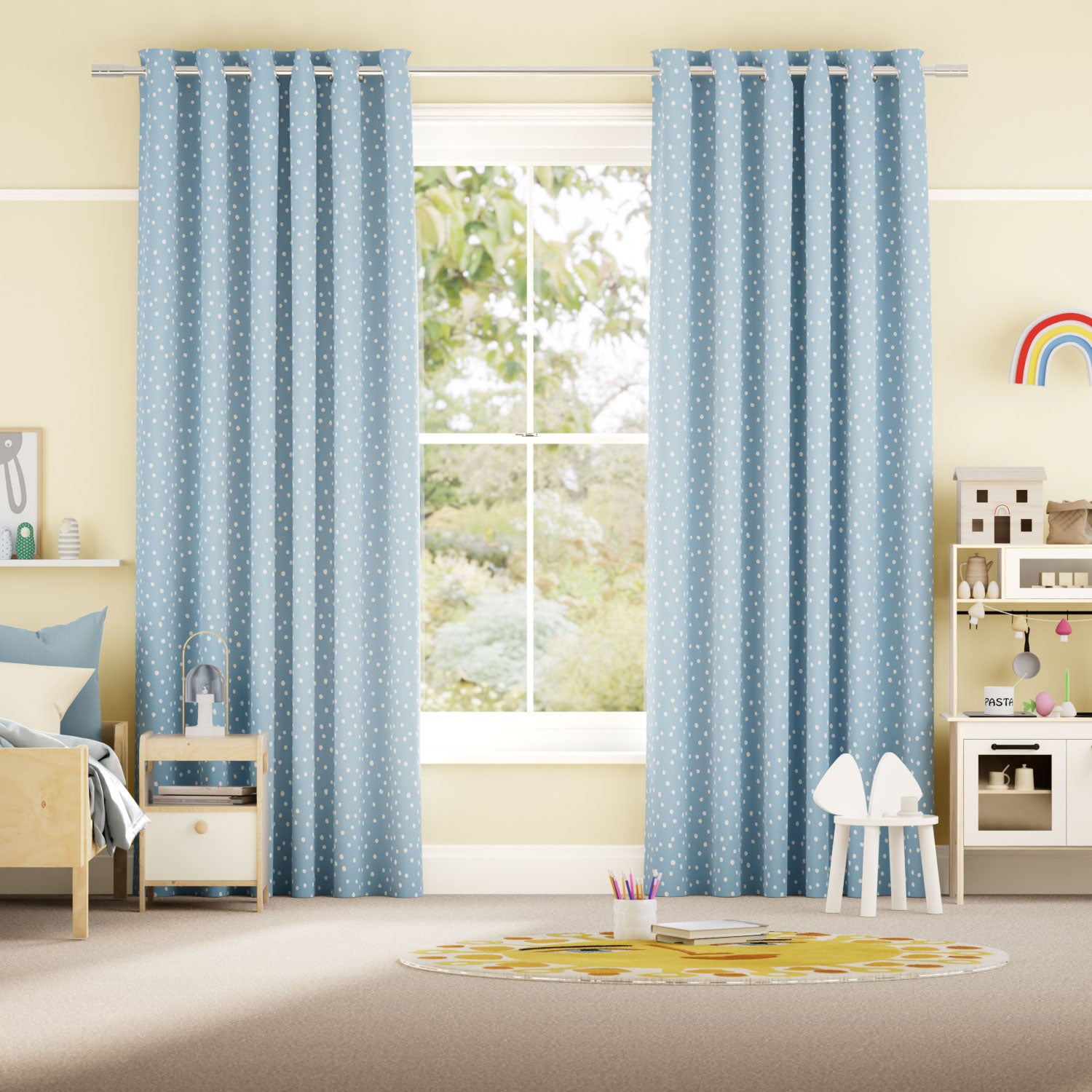 Colorized Dotty Dots Sky Blue  Curtains