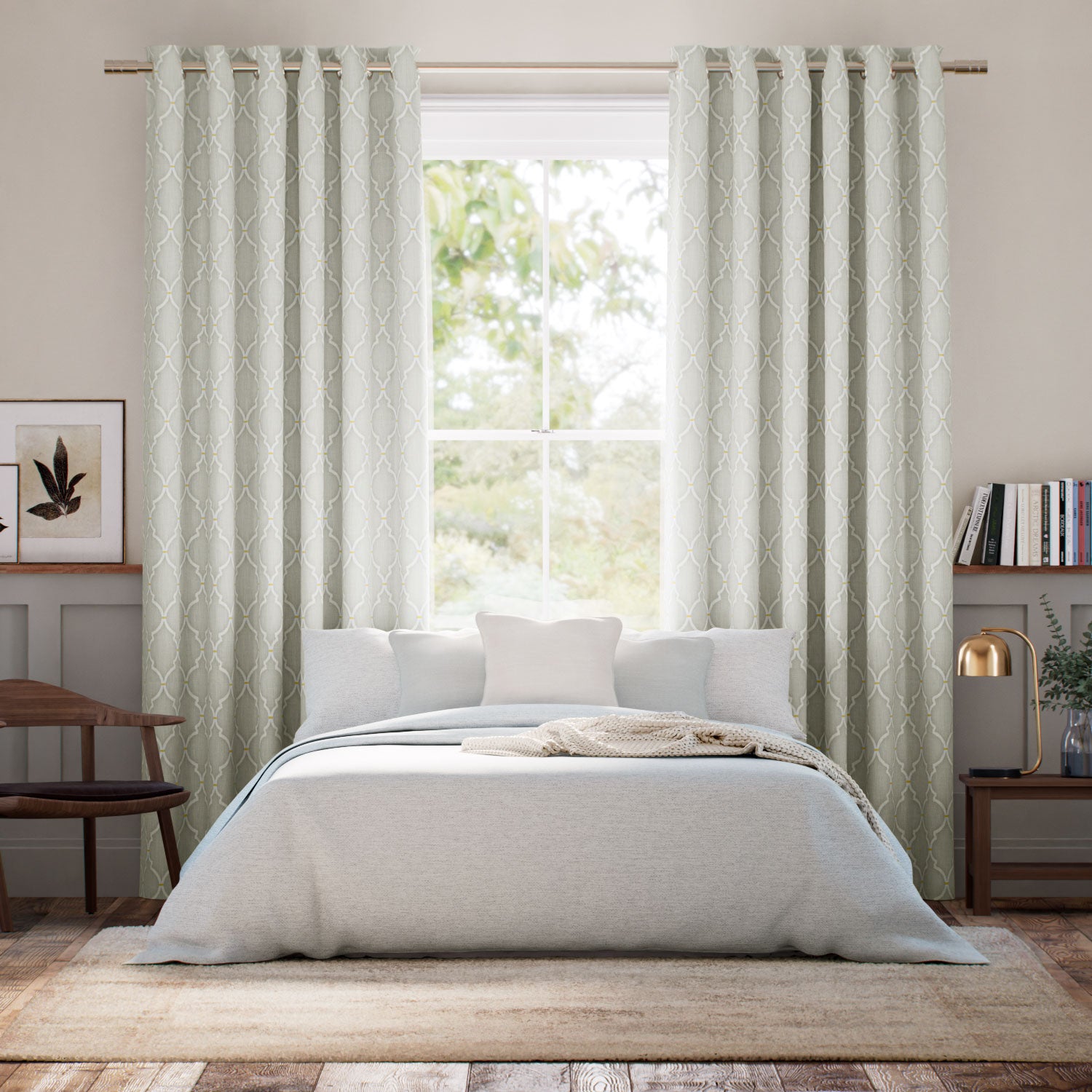 Colorized Empire Trellis Rain Mist Curtains 6563
