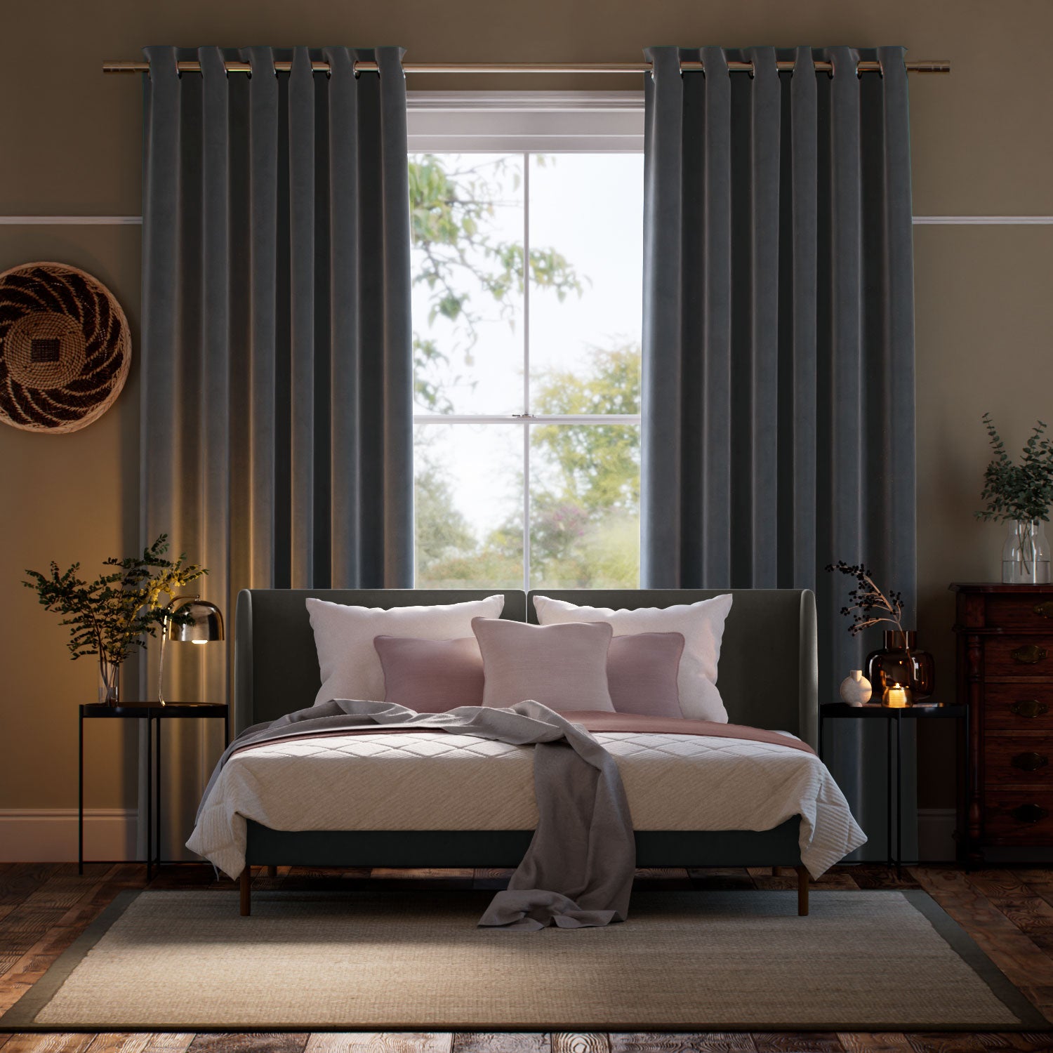 Colorized Cambridge Velvet Blackout Silhouette Grey Curtains 6584