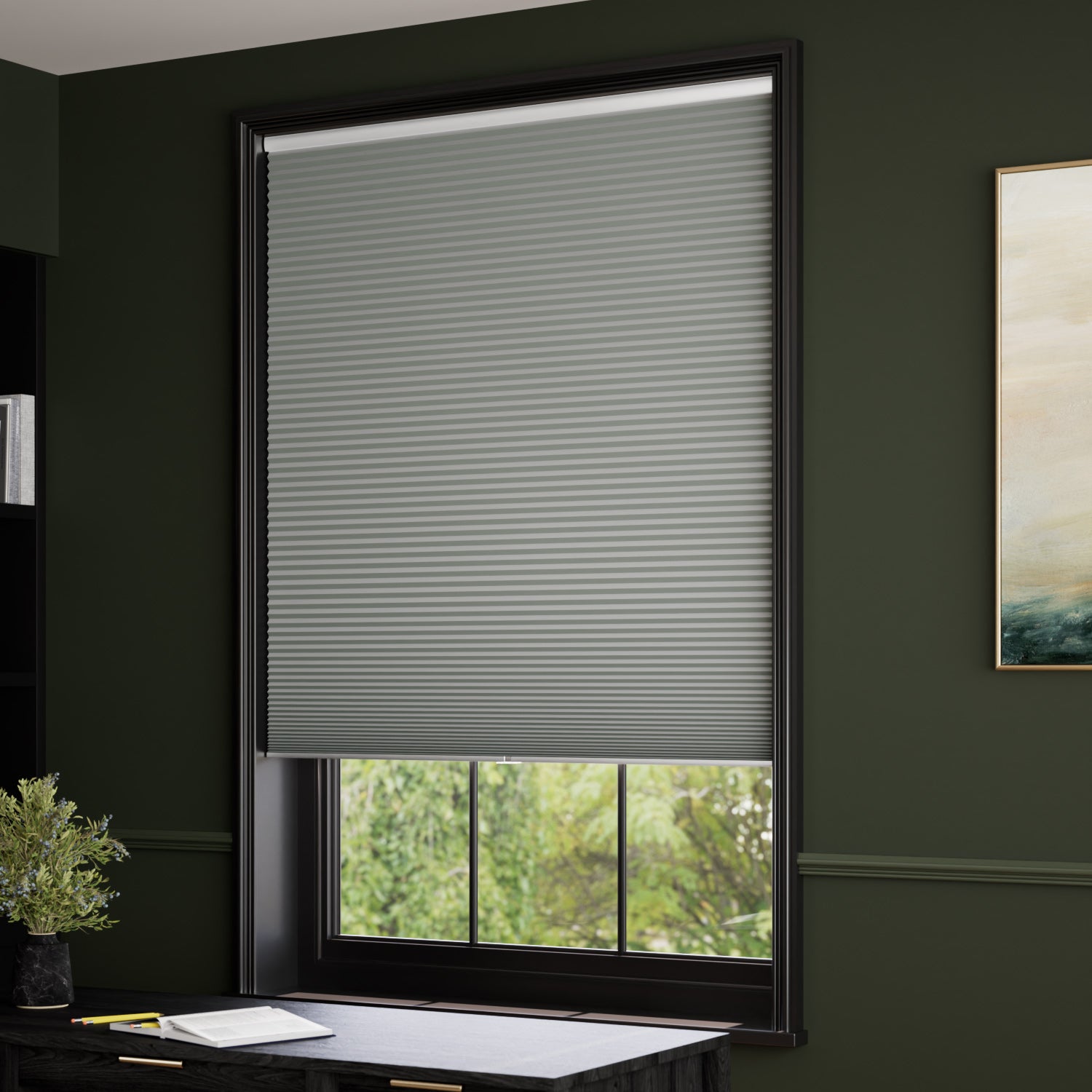 ColorizedZoom Electric DuoShade Cordless Nickel Grey Thermal Blind 9035