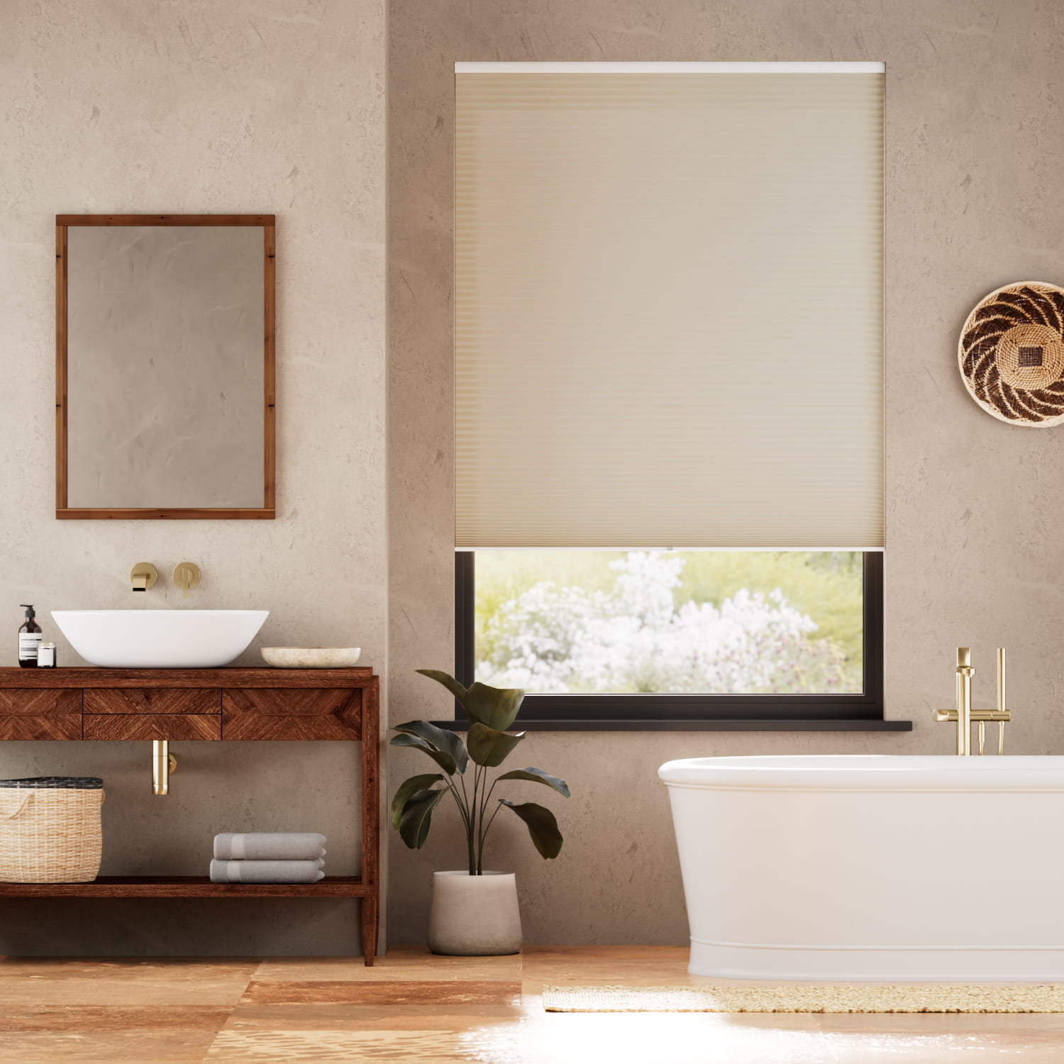Colorized Electric DuoShade Cordless Beige Thermal Blind 9026