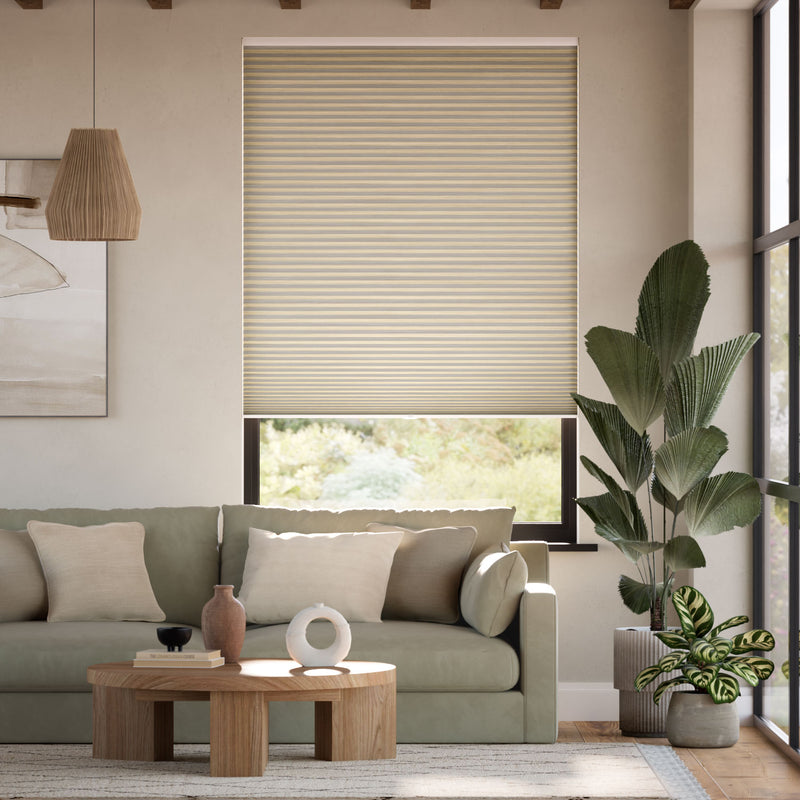 Colorized Electric DuoShade Cordless Grain Parchment Thermal Blind 9040