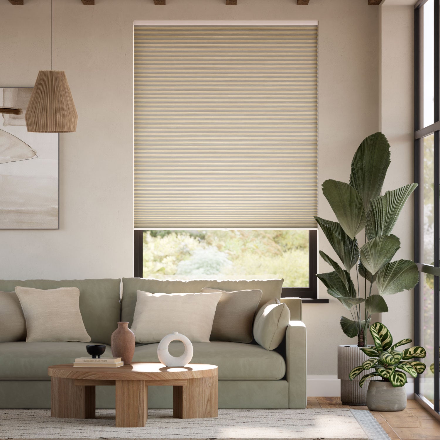 Colorized Electric DuoShade Cordless Grain Parchment Thermal Blind 9040