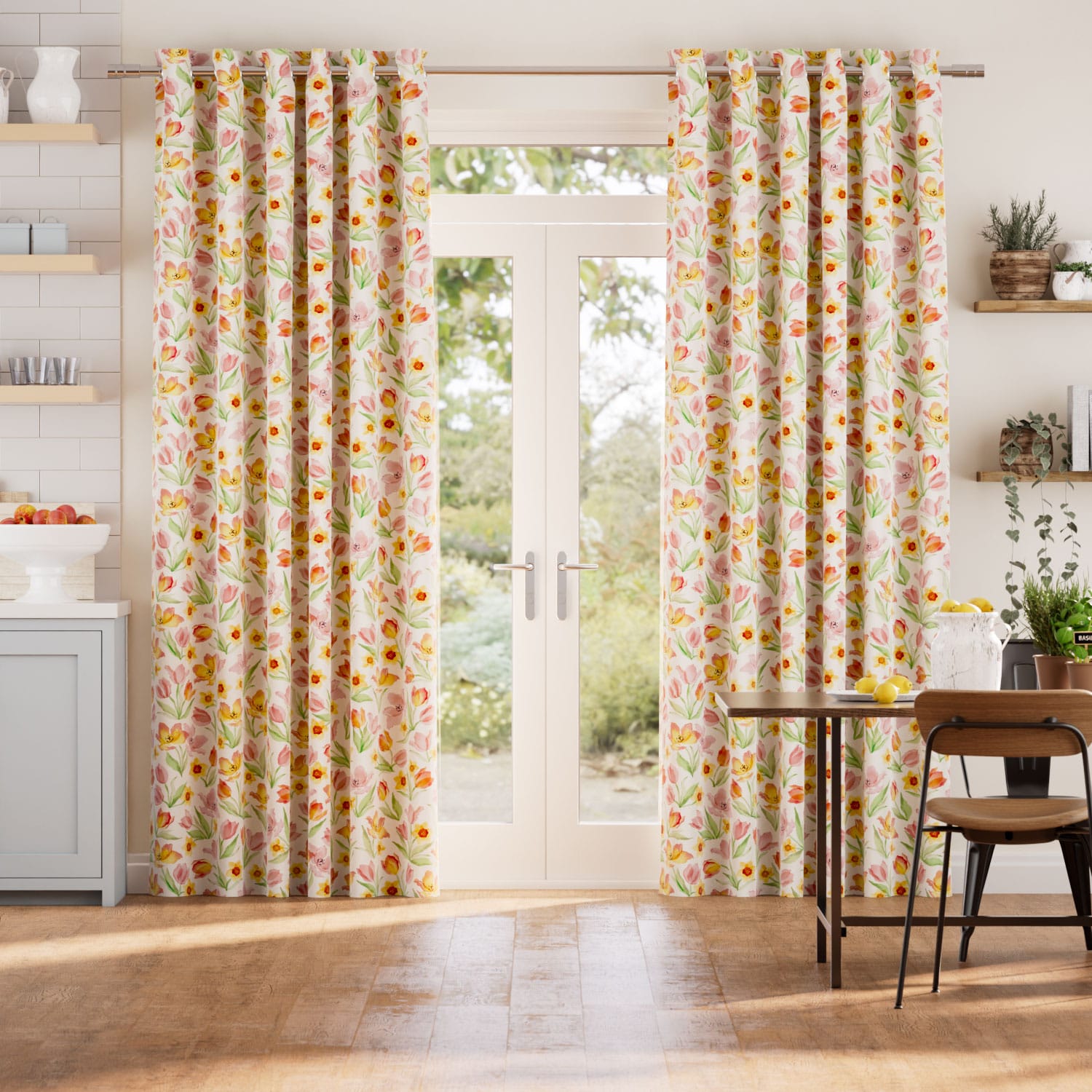 Colorized Golden Tulips Pink & Yellow Curtains 9064