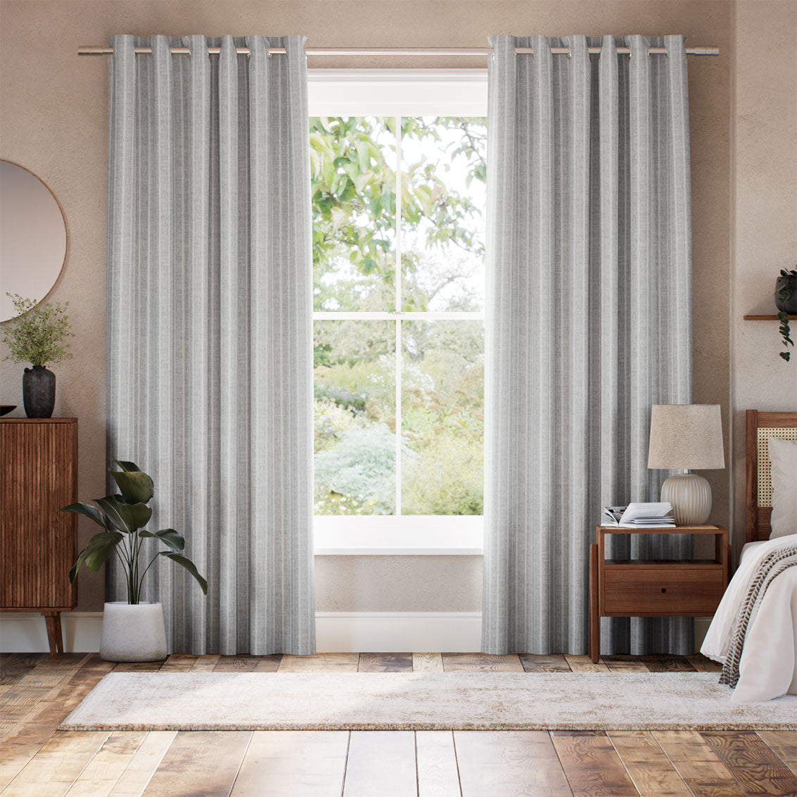 Colorized Petra Stripe Soft Grey Curtains 9070