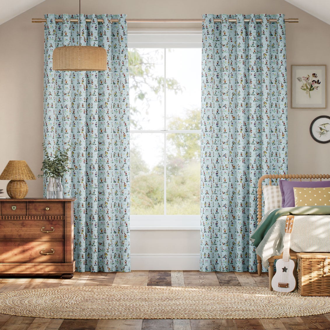 Colorized Mickey & Minnie Blue Curtains 9126