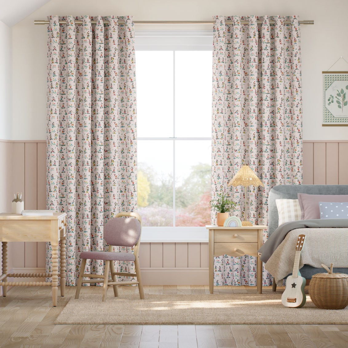 Colorized Mickey & Minnie Blush Curtains 9127