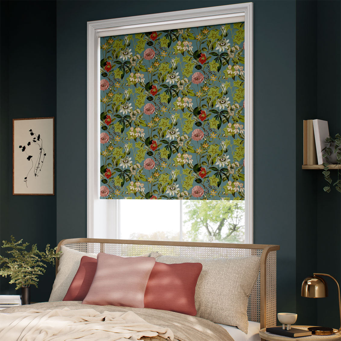ColorizedZoom Passiflora Velvet Teal Blue Roller Blind 9208