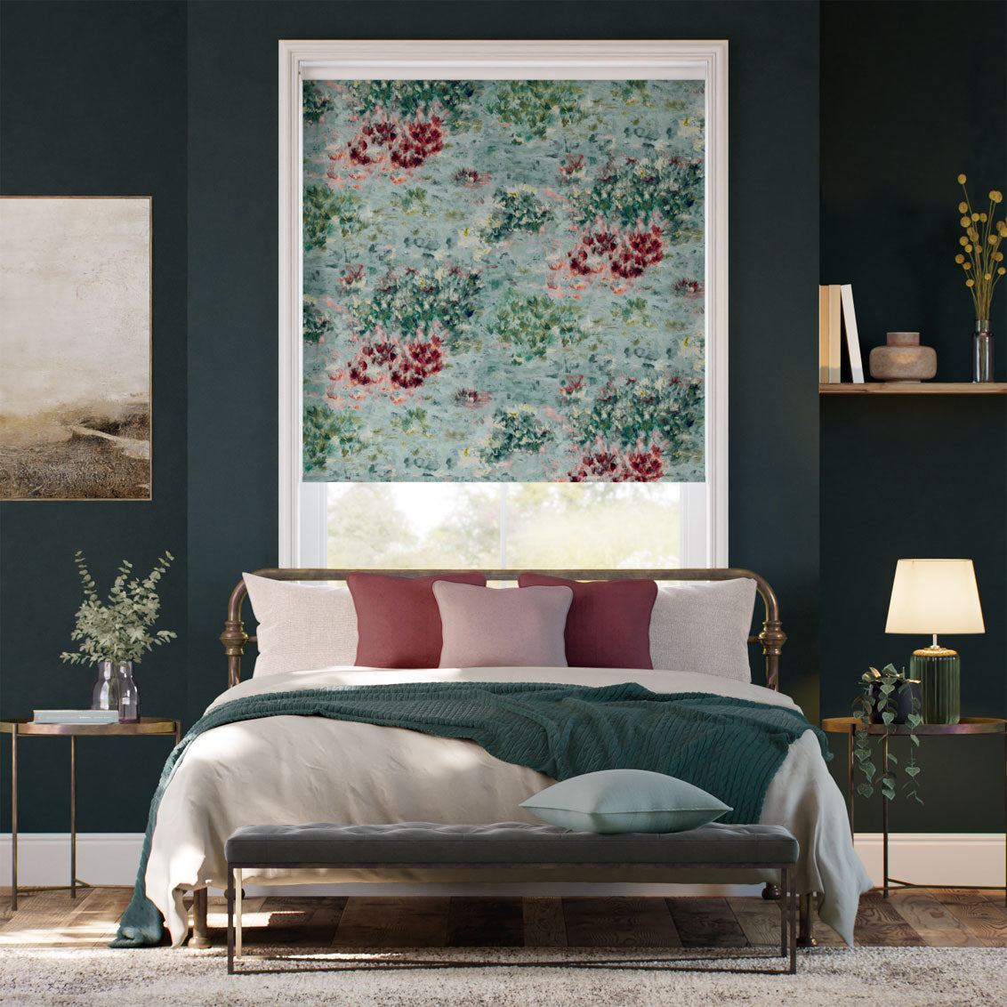 Colorized Twist2Go Fiore Velvet Duckegg Rose Roller Blind 9229