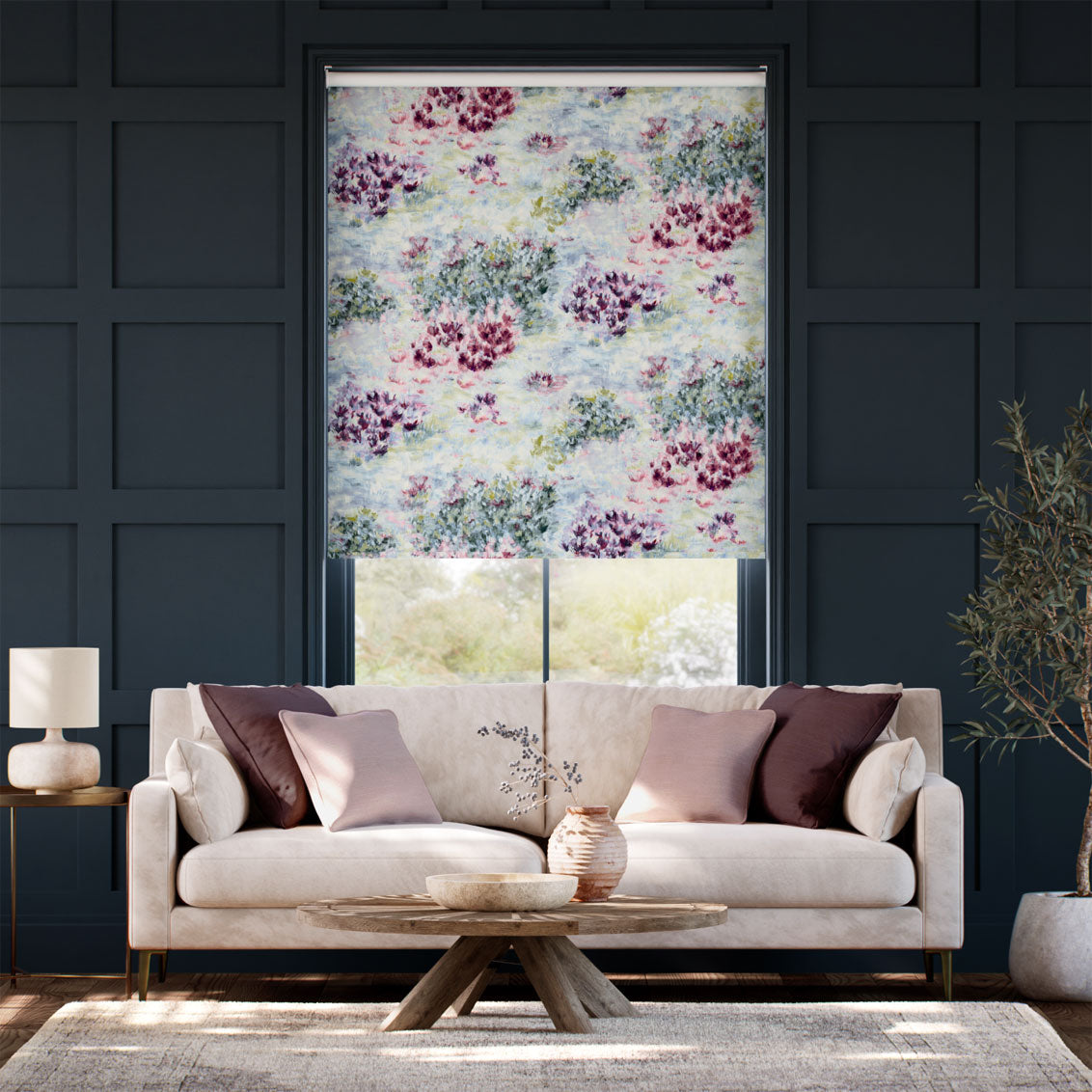 Colorized Fiore Soft Blue Magenta Roller Blind 9270