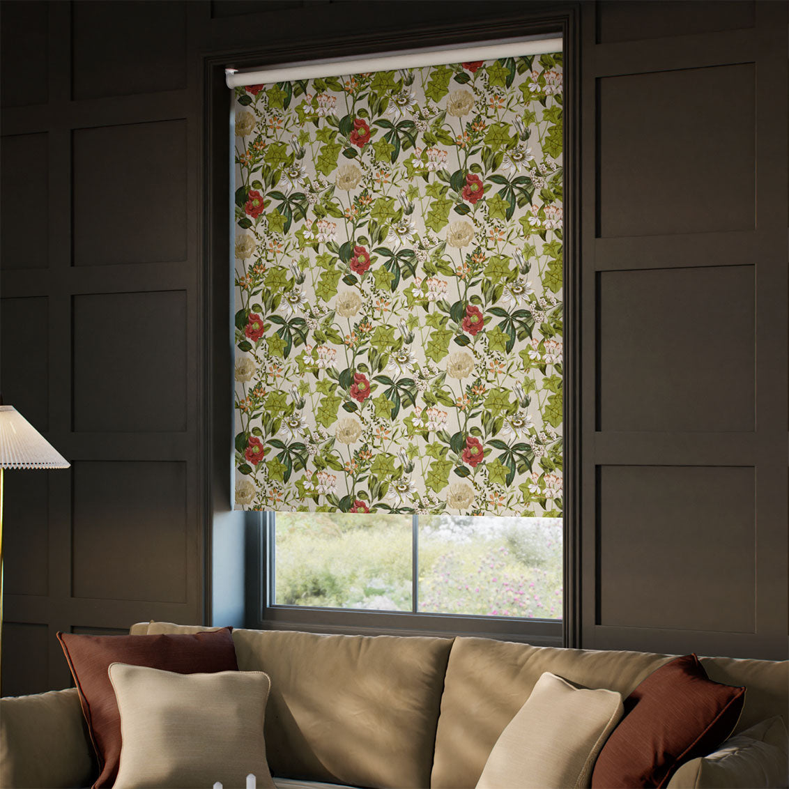 ColorizedZoom Twist2Go Passiflora Stone Peach Roller Blind 9273