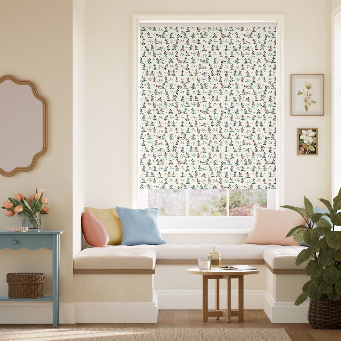 Colorized Mickey & Minnie Blackout Natural Roller Blind 9292