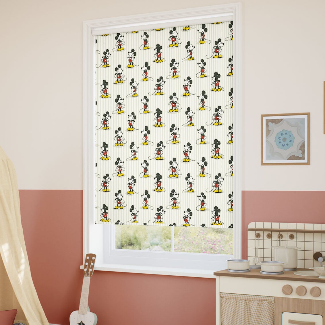 ColorizedZoom Mickey Stripe Blackout Natural Roller Blind 9294