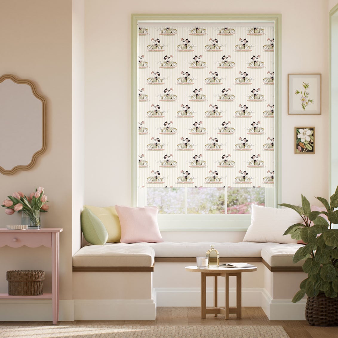 Colorized Minnie On The Move Stripe Blackout Natural Roller Blind 9295