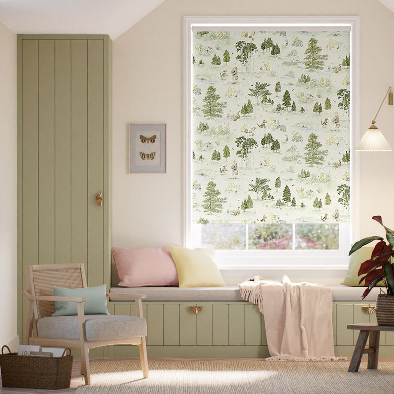 Colorized Twist2Go Winnie The Pooh Blackout Forest Green Roller Blind 9299