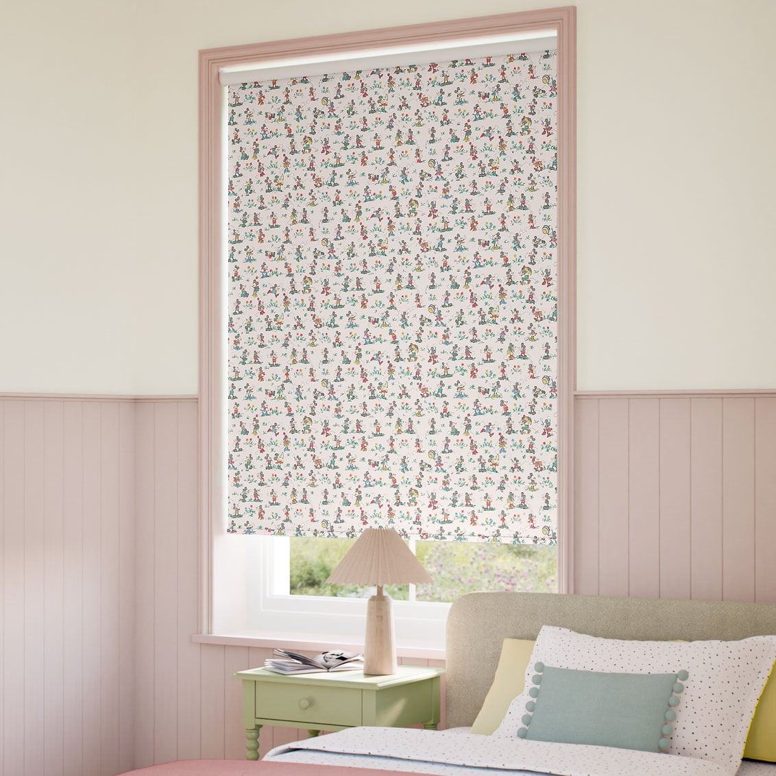 ColorizedZoom Twist2Go Mickey & Minnie Blackout Blush Roller Blind 9310