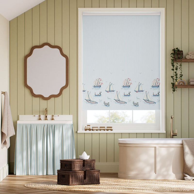 Colorized Twist2Go Splash Blackout Donald Nautical Border Powder Blue Roller Blind 9316