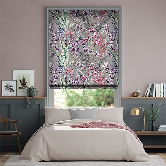 Colorized Electric Paradise Botanical Raspberry Roman Blind 9337