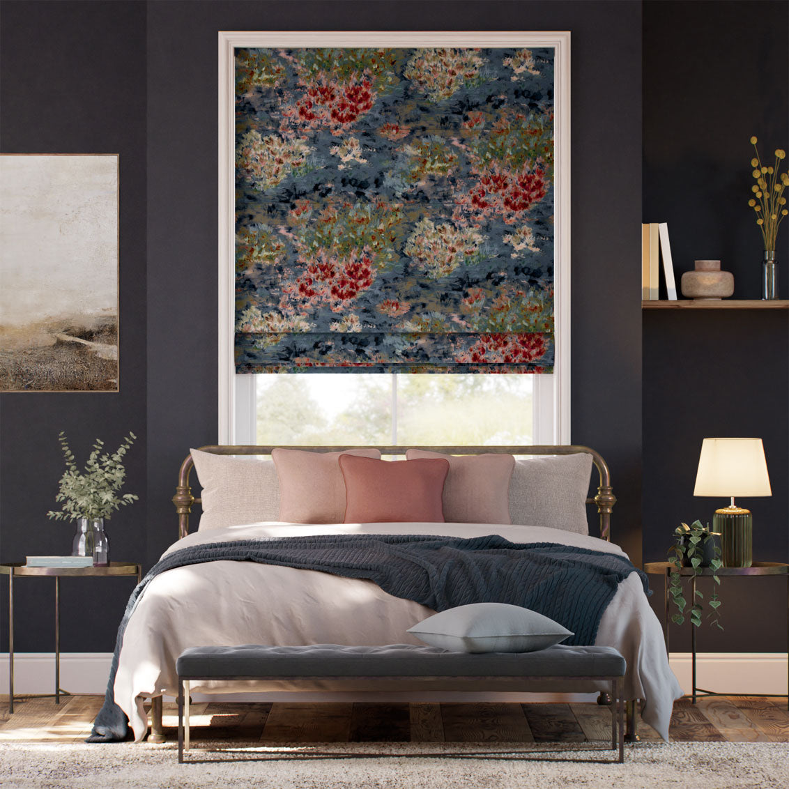 Colorized Fiore Velvet Slate Blue Roman Blind