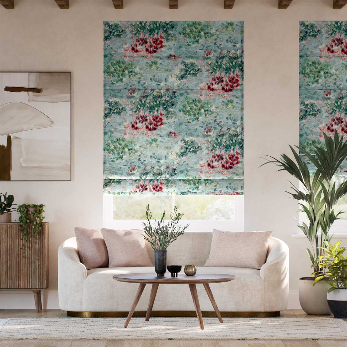 Colorized Fiore Velvet Duckegg Rose Roman Blind