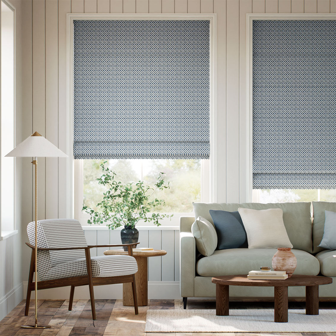 Colorized Giverny Navy Roman Blind
