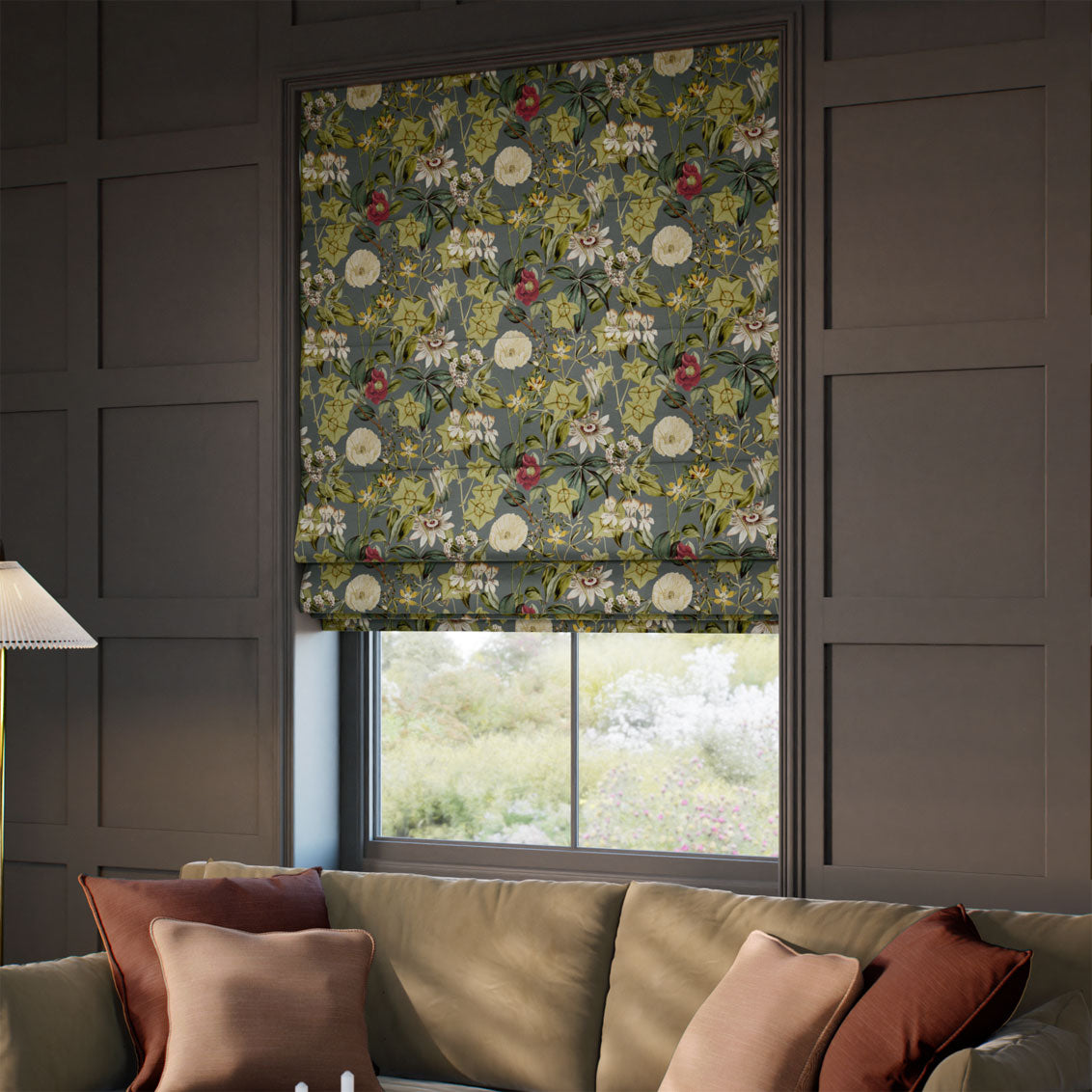 ColorizedZoom Passiflora Velvet Slate Roman Blind