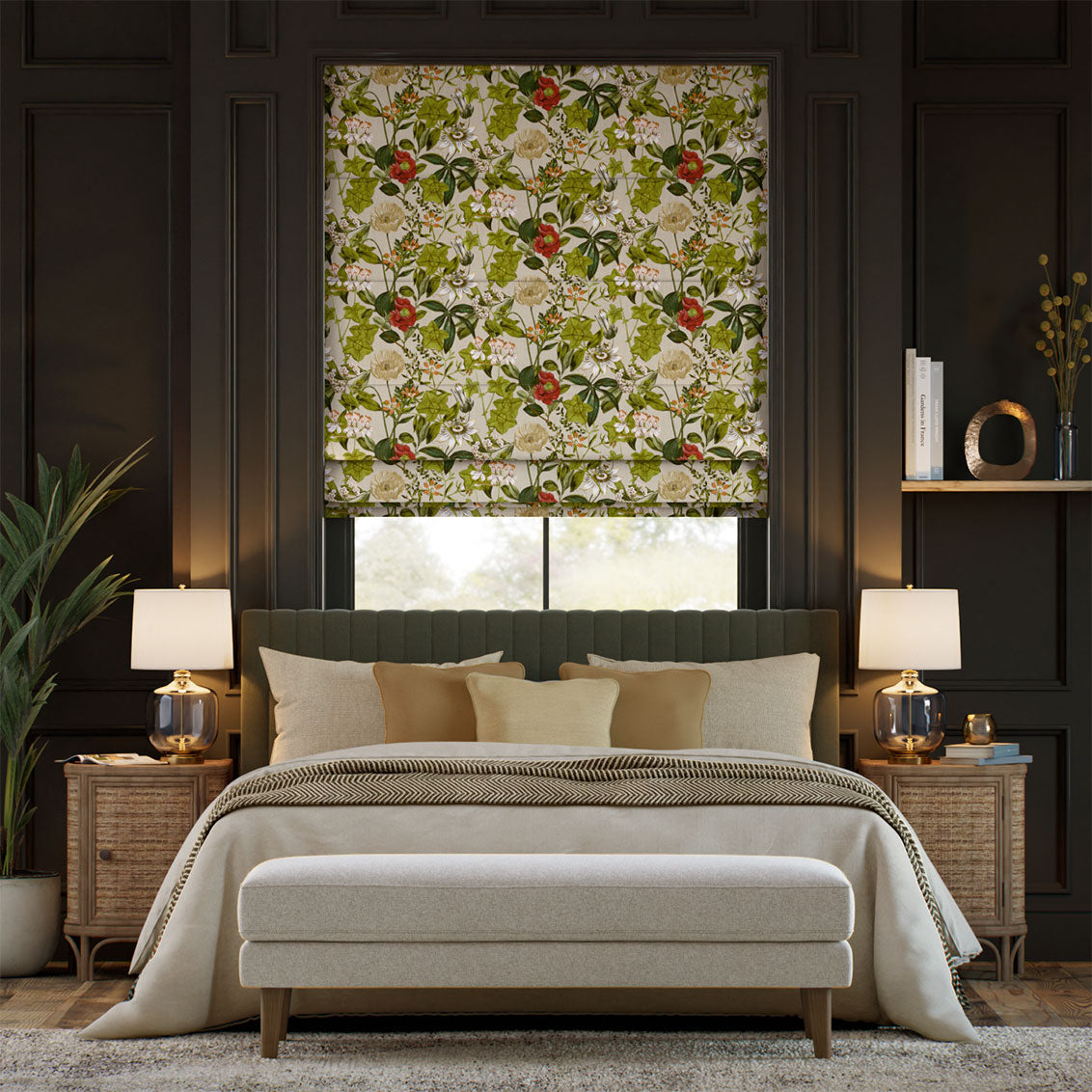 Colorized Passiflora Stone Peach Roman Blind 9386
