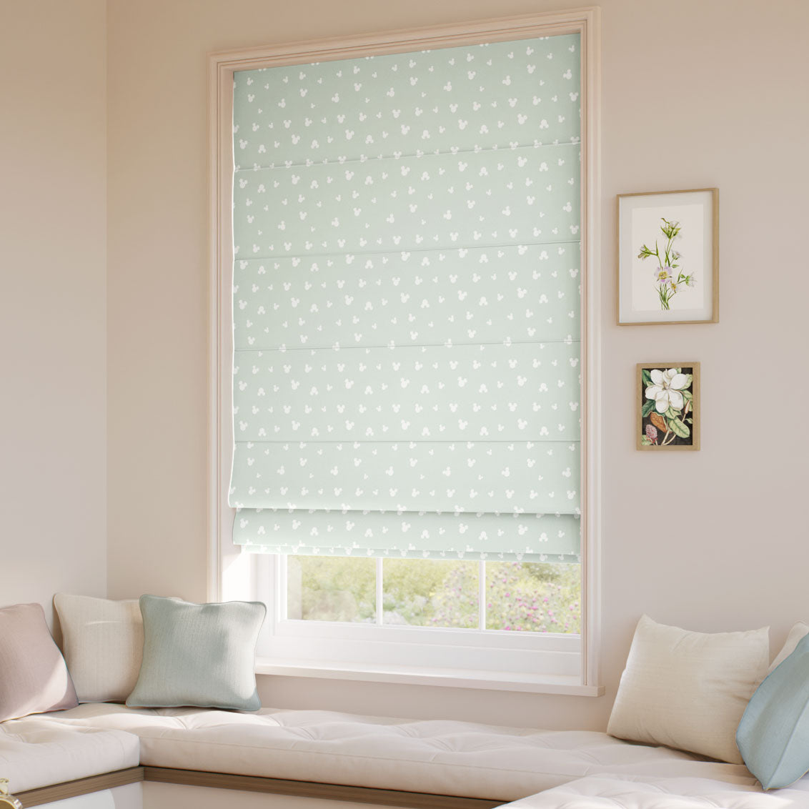 ColorizedZoom Mickey Spots Sea Salt Roman Blind 9390