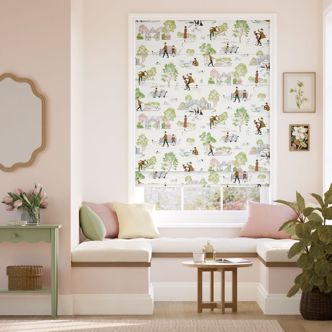 Colorized 101 Dalmatians Soft Green & Rose Roman Blind 9396