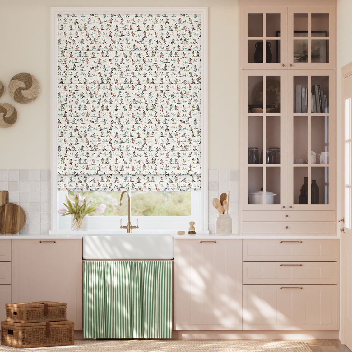 Colorized Mickey & Minnie Natural Roman Blind 9407