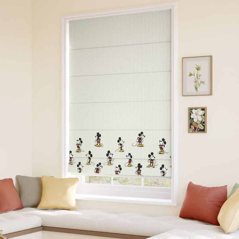 ColorizedZoom Mickey Stripe Border Dove Grey Roman Blind
